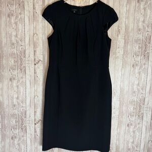 Talbots Black Cap-Sleeve Pleated-Neck Midi Sheath Dress